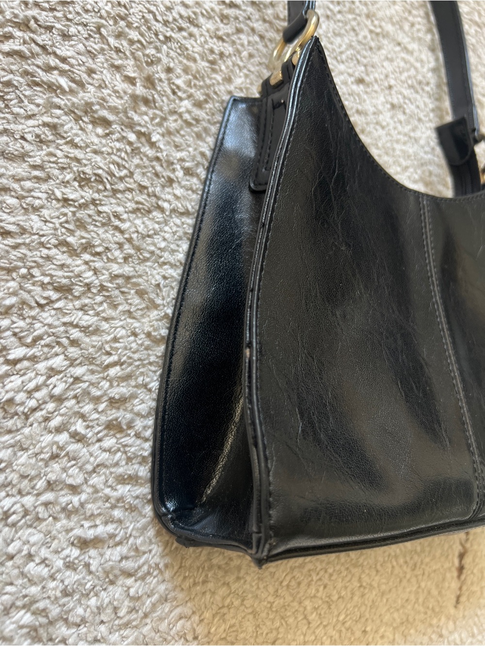 Vintage 90s Liz Claiborne Black Faux Leather Sleek Minimalist Shoulder Bag Purse - Picture 10 of 16